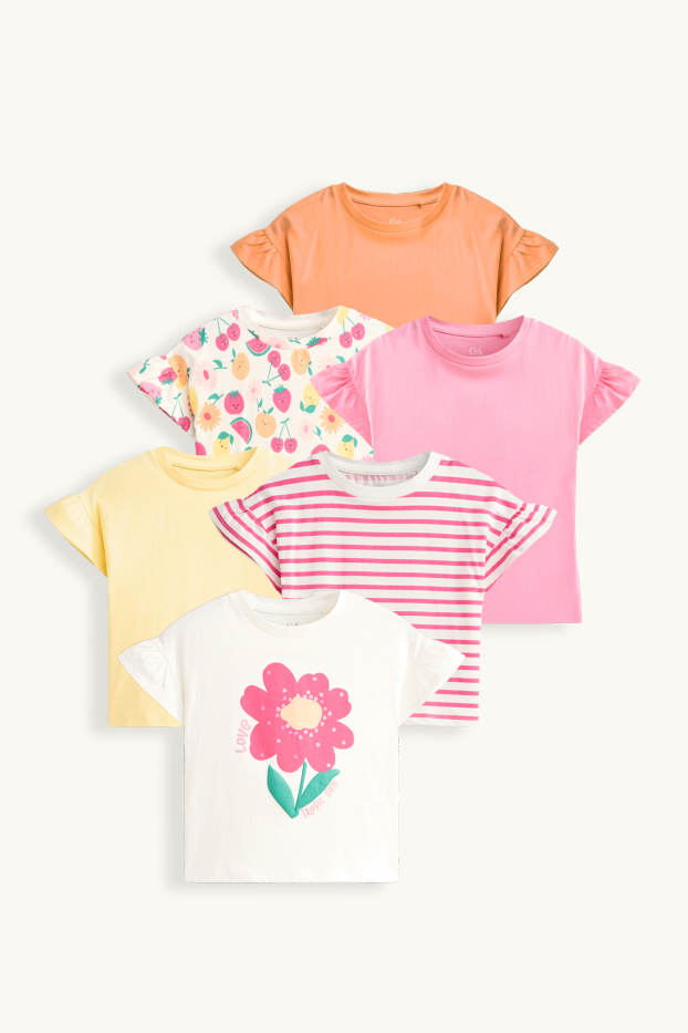 Copii - Fete - Multipack 6 buc. - fructe și floare - tricou cu mânecă scurtă - alb