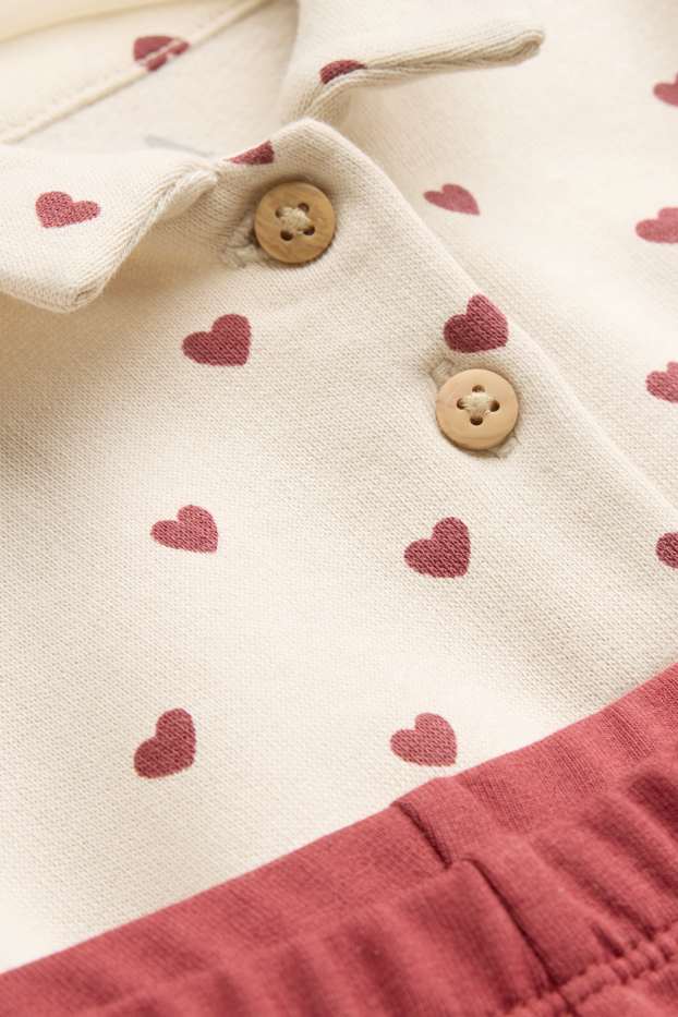 Baby Mädchen - Herzchen - Baby-Outfit - 2 teilig - rot / beige