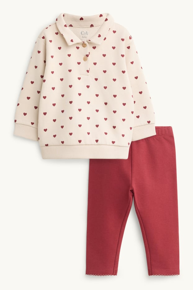 Baby Mädchen - Herzchen - Baby-Outfit - 2 teilig - rot / beige