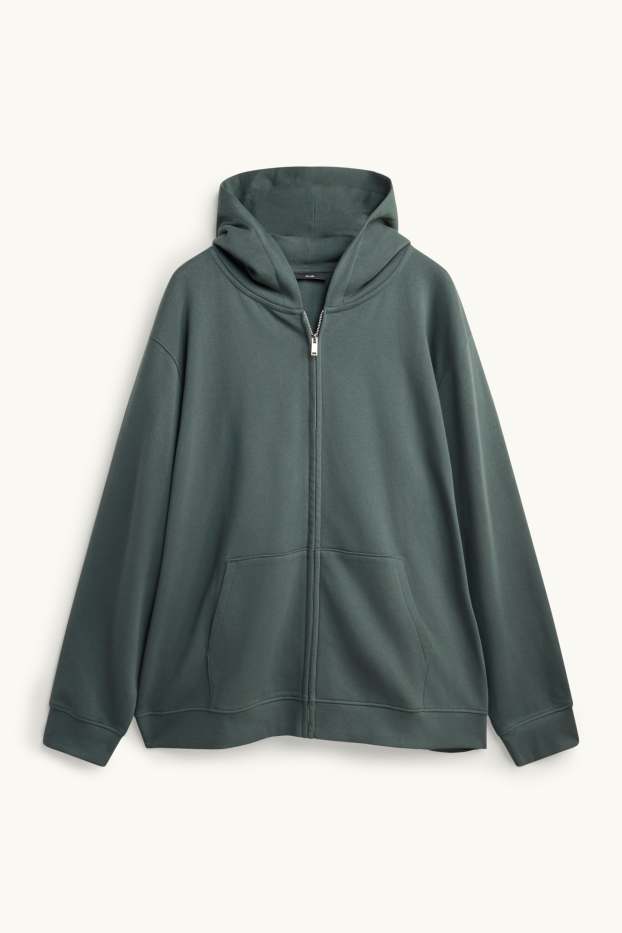 Hommes - Sweat zippé en molleton avec capuche - vert