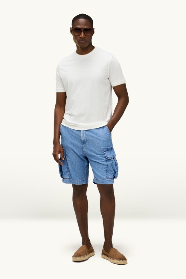 Hommes - Short cargo en jean - mid waist - bleu clair