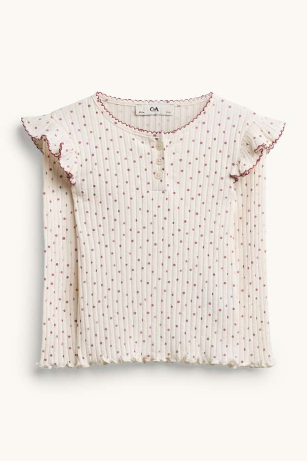 Kinder Mädchen - Langarmshirt - gerippt - gepunktet - cremeweiß