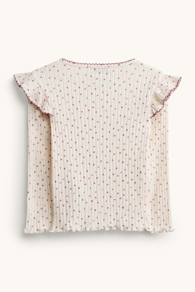 Kinder Mädchen - Langarmshirt - gerippt - gepunktet - cremeweiß