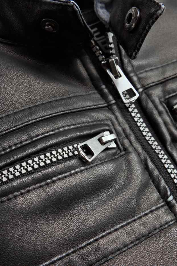 Kinderen: jongens - Bikerjack met capuchon - imitatieleer - zwart