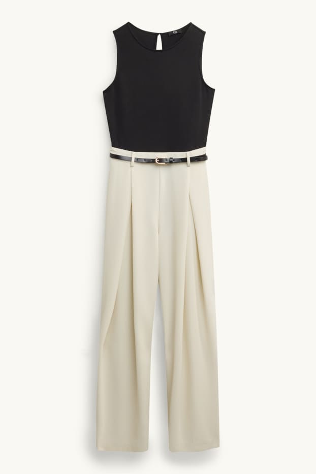 Dames - Jumpsuit met riem - zwart / beige