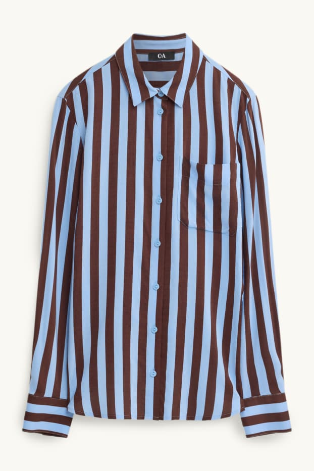 Dames - Blouse - gestreept - bruin / blauw