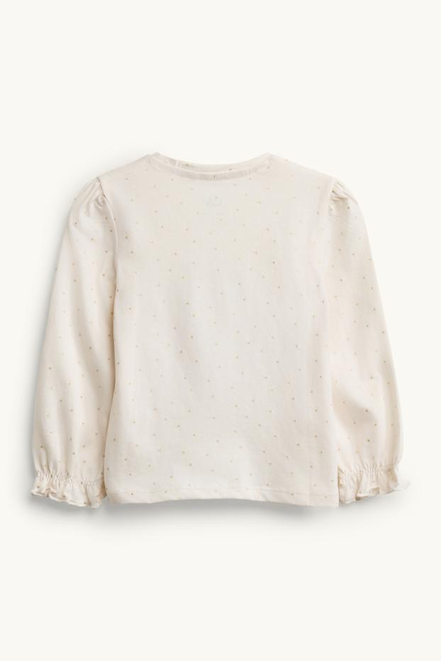 Kinder Mädchen - Langarmshirt - Mädchen und Hund - Glanz-Effekt - gepunktet - cremeweiss