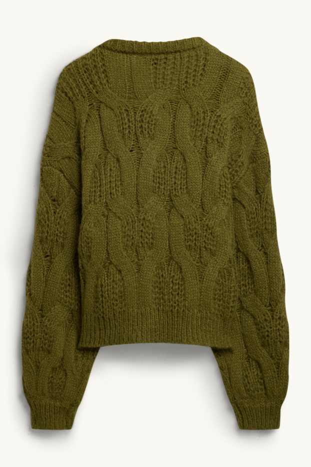 Femei - Cardigan tricotat - cu torsade - verde