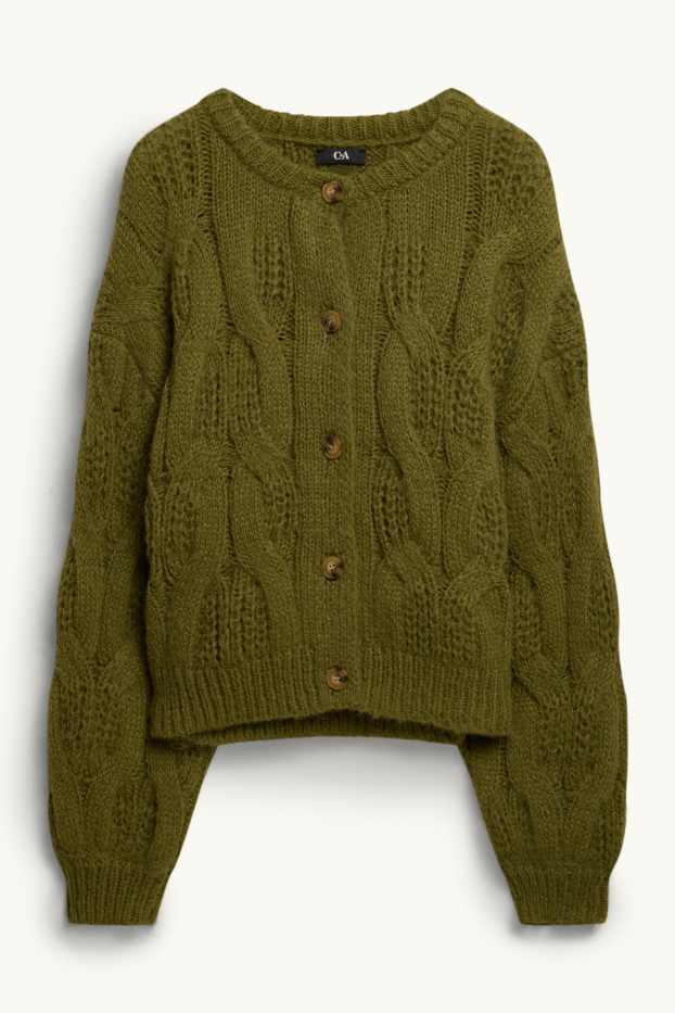 Femei - Cardigan tricotat - cu torsade - verde