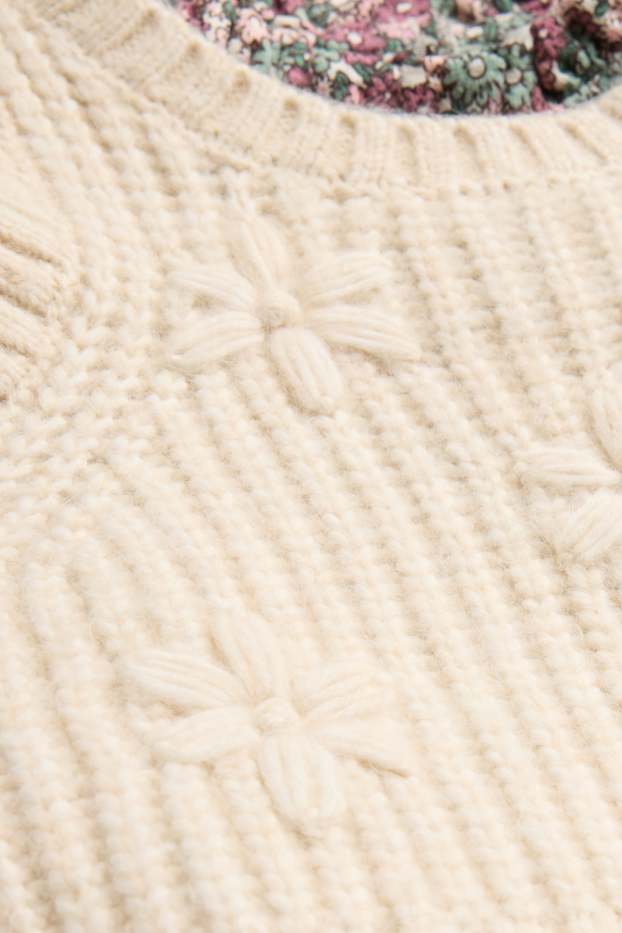 Kinder Mädchen - Blümchen - Baby-Crochet-Outfit - 2 teilig - grün / beige