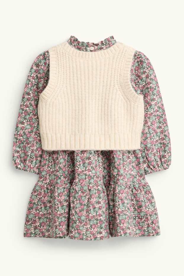 Kinder Mädchen - Blümchen - Baby-Crochet-Outfit - 2 teilig - grün / beige