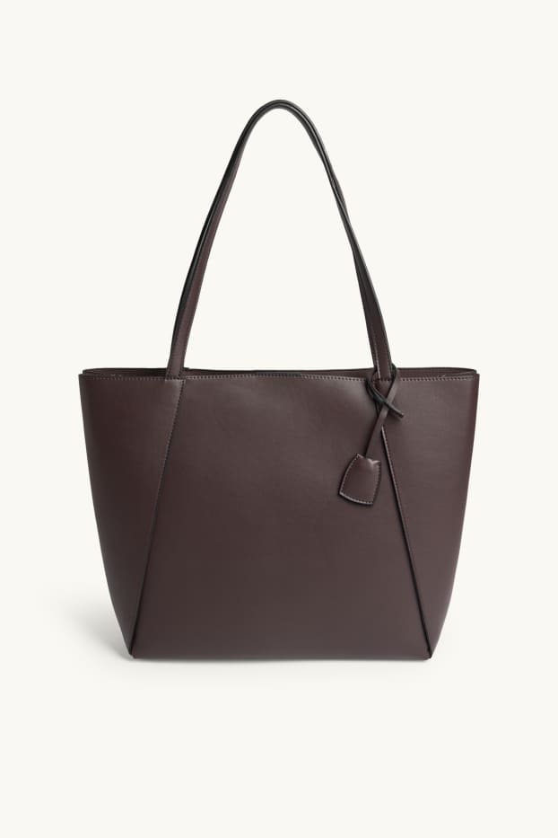 Damen - Großer Shopper - Lederimitat - dunkelbraun