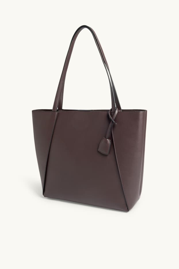 Damen - Großer Shopper - Lederimitat - dunkelbraun