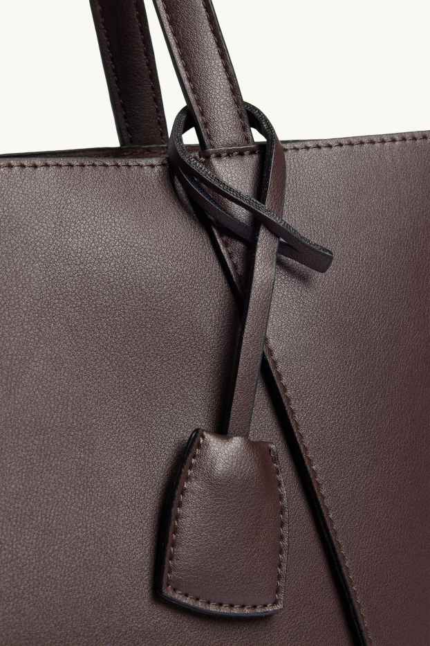 Damen - Großer Shopper - Lederimitat - dunkelbraun