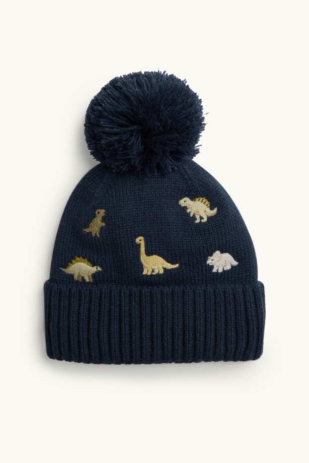 Baby Buben - Dino - Baby-Bommelmütze - dunkelblau