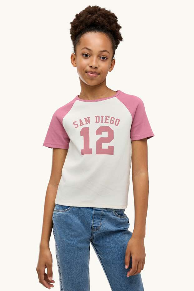 Kinder Mädchen - San Diego - Kurzarmshirt - weiss / rosa