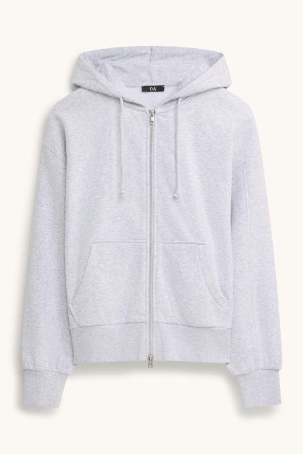 Damen - Sweatjacke mit Kapuze - hellgrau-melange