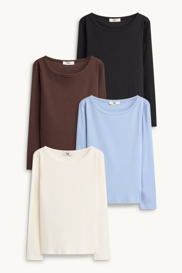 Kinder Mädchen - Multipack 4er - Langarmshirt - gerippt - schwarz
