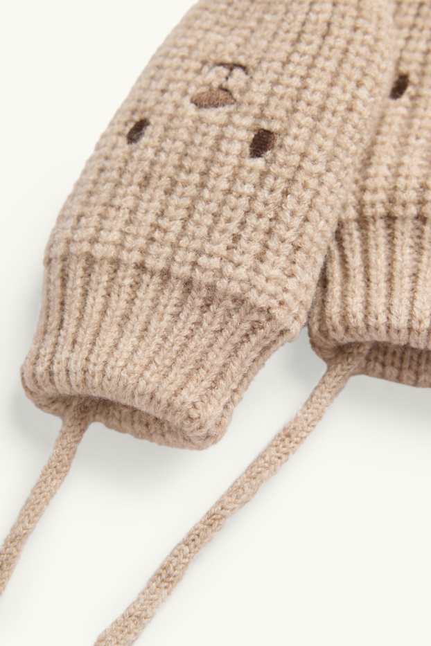 Baby Mädchen - Bärchen - Baby-Strick-Fäustlinge - hellbraun