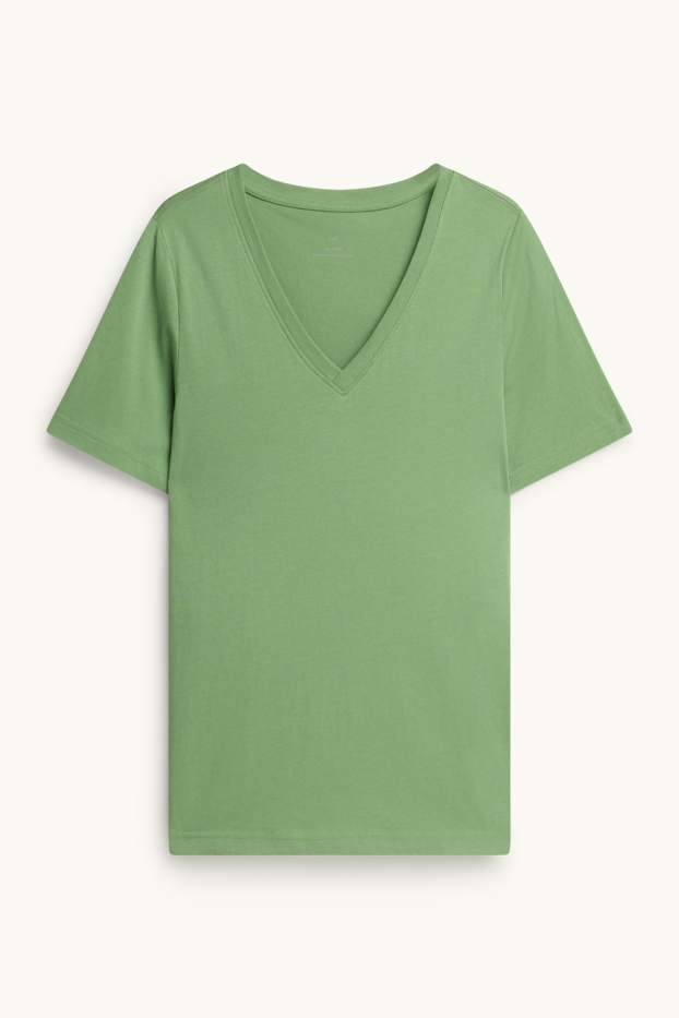 Femmes - T-shirt à col V - regular fit - vert