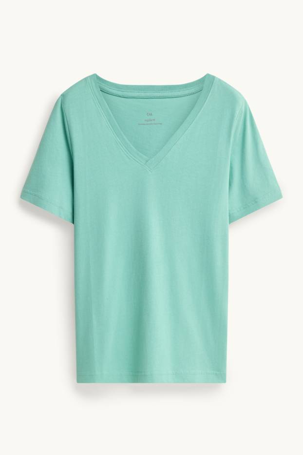 Dames - T-shirt met V-hals - regular fit - turquoise