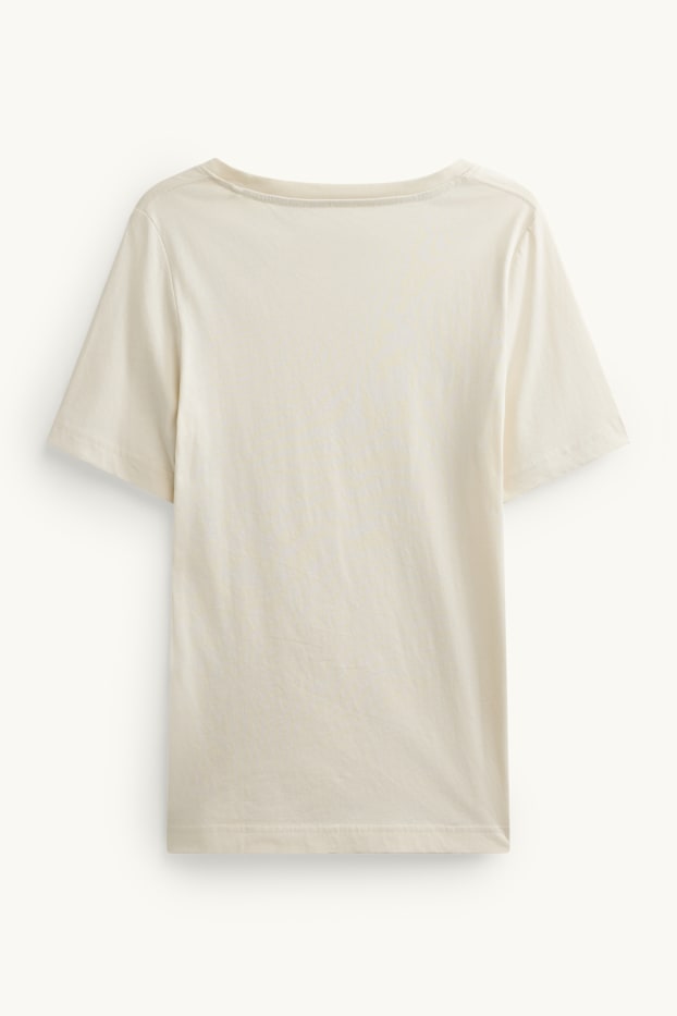 Dames - T-shirt met V-hals - regular fit - crèmekleurig