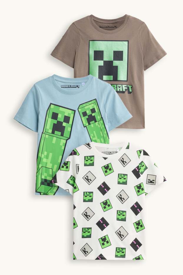 Niños - Pack de 3 - Minecraft - camisetas de manga corta - marrón