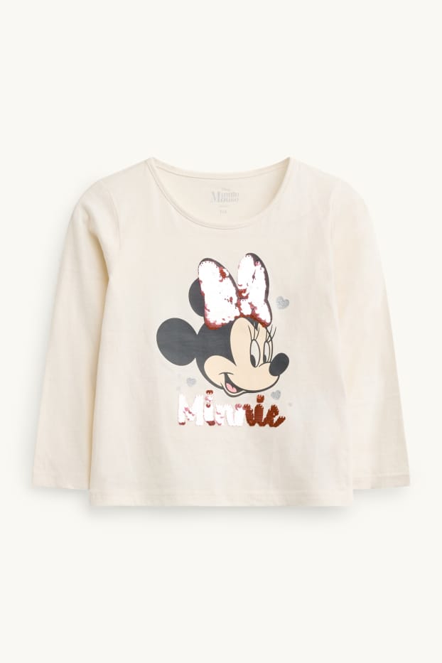 Enfants filles - Minnie Mouse - ensemble - haut à manches longues et gilet en maille - effet brillant - 2 pièces - gris / beige