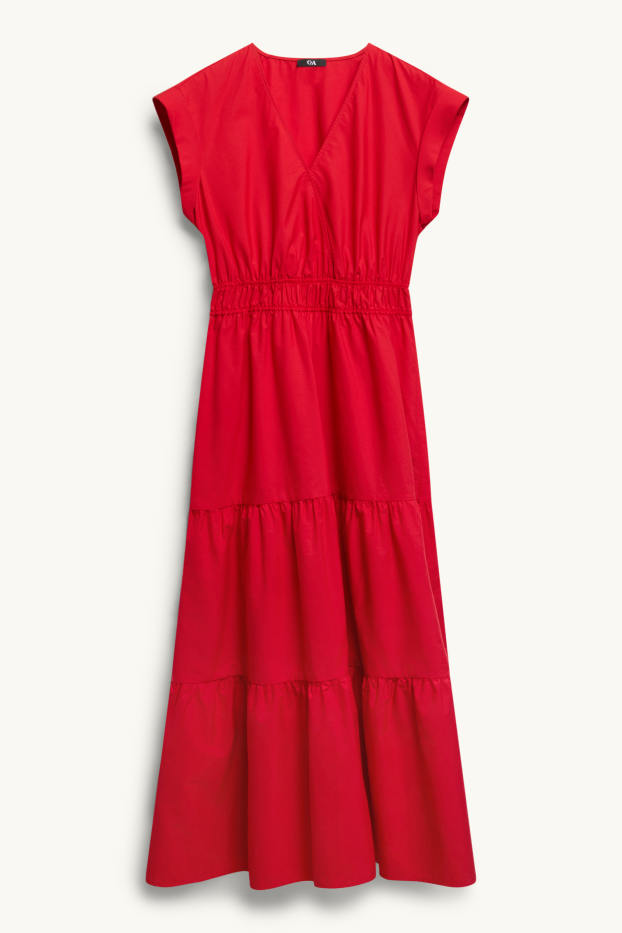 Damen - Fit & Flare Kleid mit V-Ausschnitt - rot