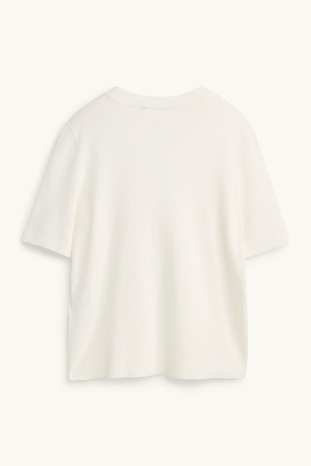 Damen - Strickpullover - kurzarm - weiß