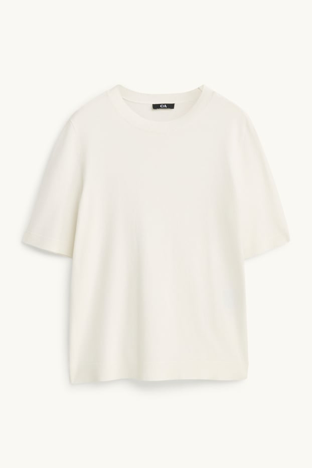 Damen - Strickpullover - kurzarm - weiß