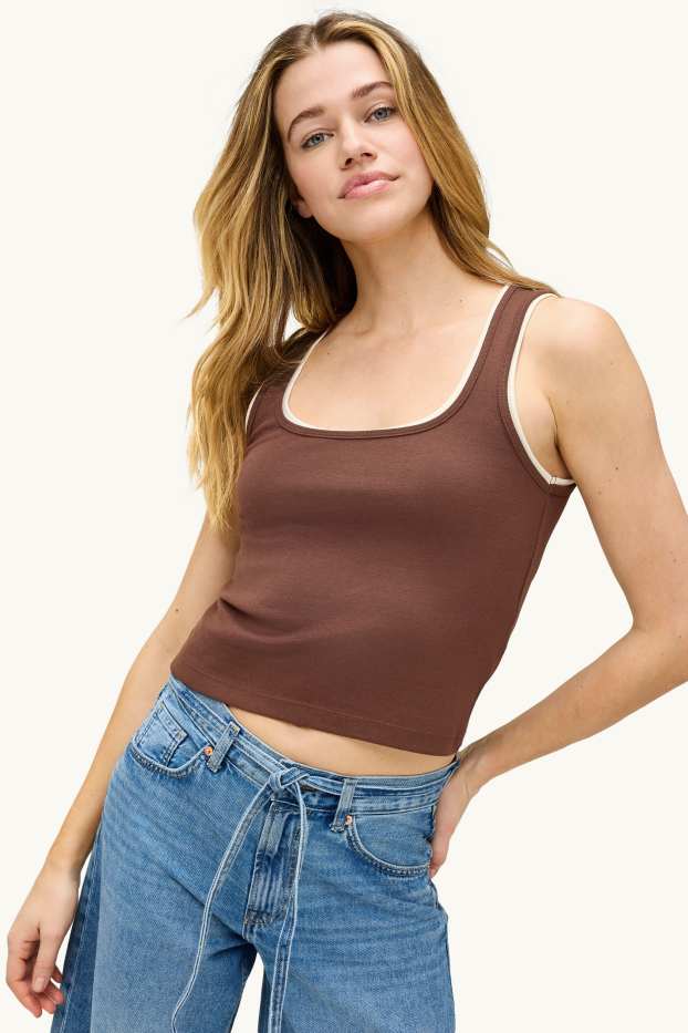 Damen - Top - 2-in-1-Look - braun