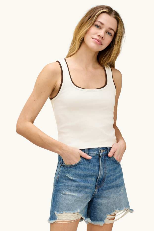 Damen - Top - 2-in-1-Look - weiß
