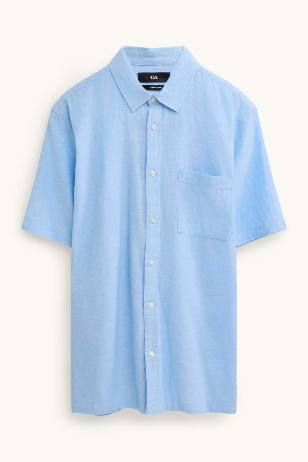 Unisex - Camicia - regular fit - colletto all’italiana - misto lino - azzurro