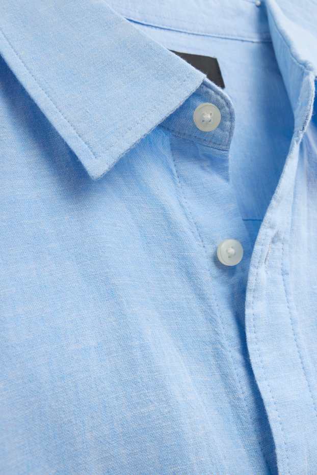 Unisex - Camicia - regular fit - colletto all’italiana - misto lino - azzurro