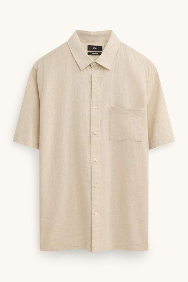 Unisex - Overhemd - regular fit - kent - linnenmix - crèmekleurig