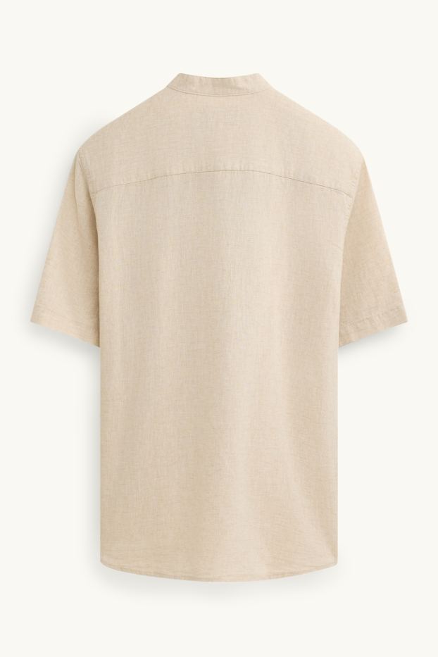 Unisexe - Chemise - regular fit - encolure montante - lin mélangé - crème
