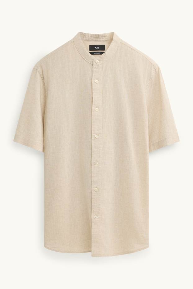 Unisexe - Chemise - regular fit - encolure montante - lin mélangé - crème