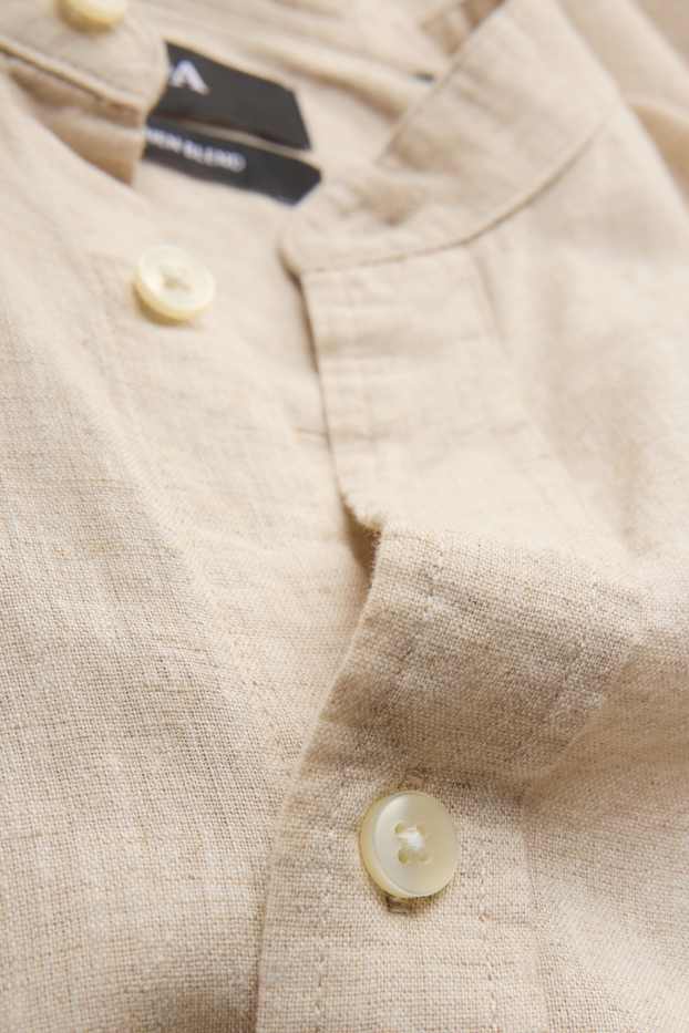 Unisexe - Chemise - regular fit - encolure montante - lin mélangé - crème