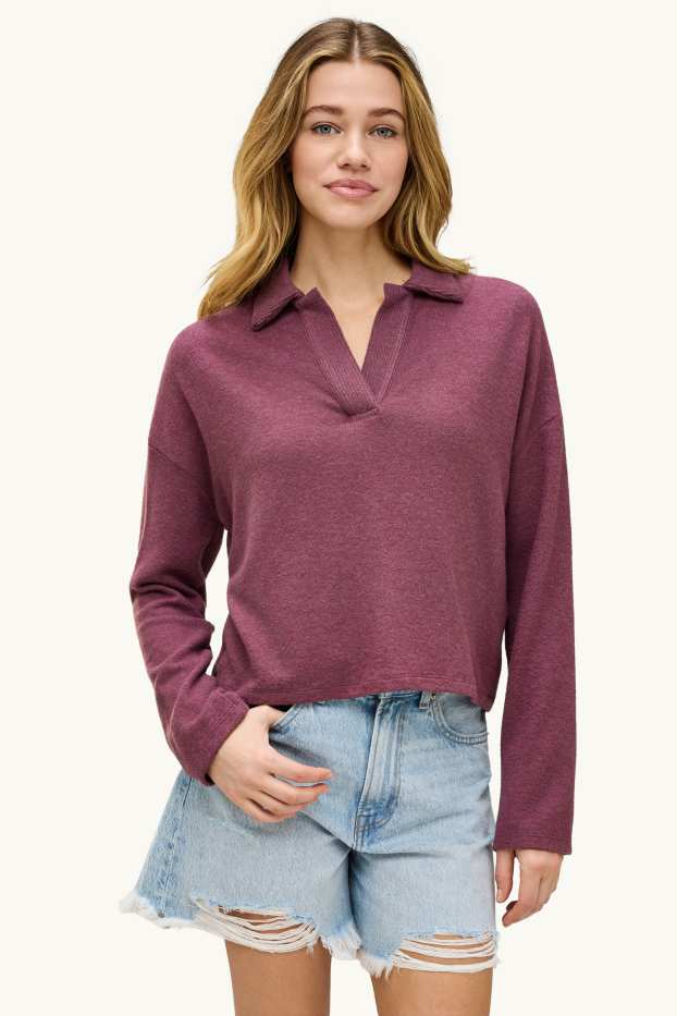 Femmes - Pull - finition côtelée - bordeaux