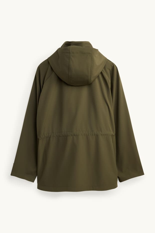 Femmes - Veste à coquille souple avec capuche - finition déperlante - 4 Way Stretch - vert foncé