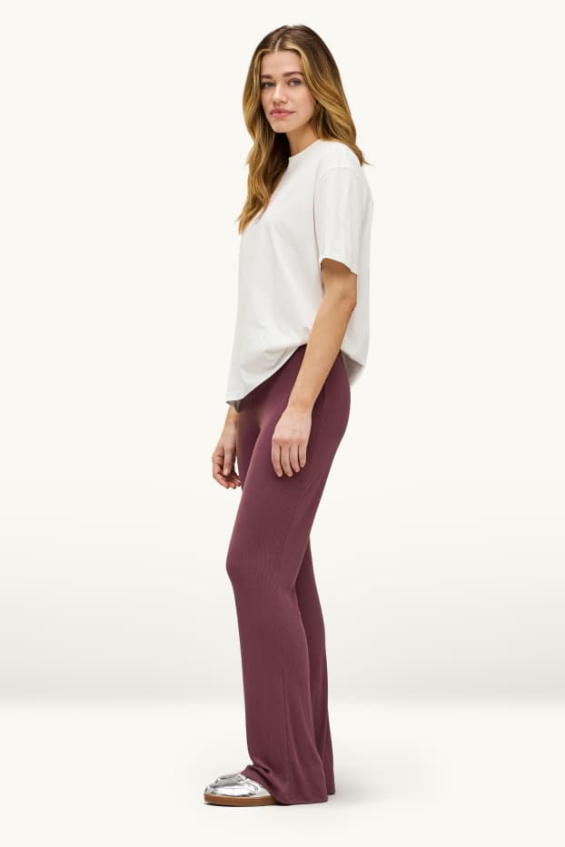 Damen - Straight Leggings - gerippt - lila
