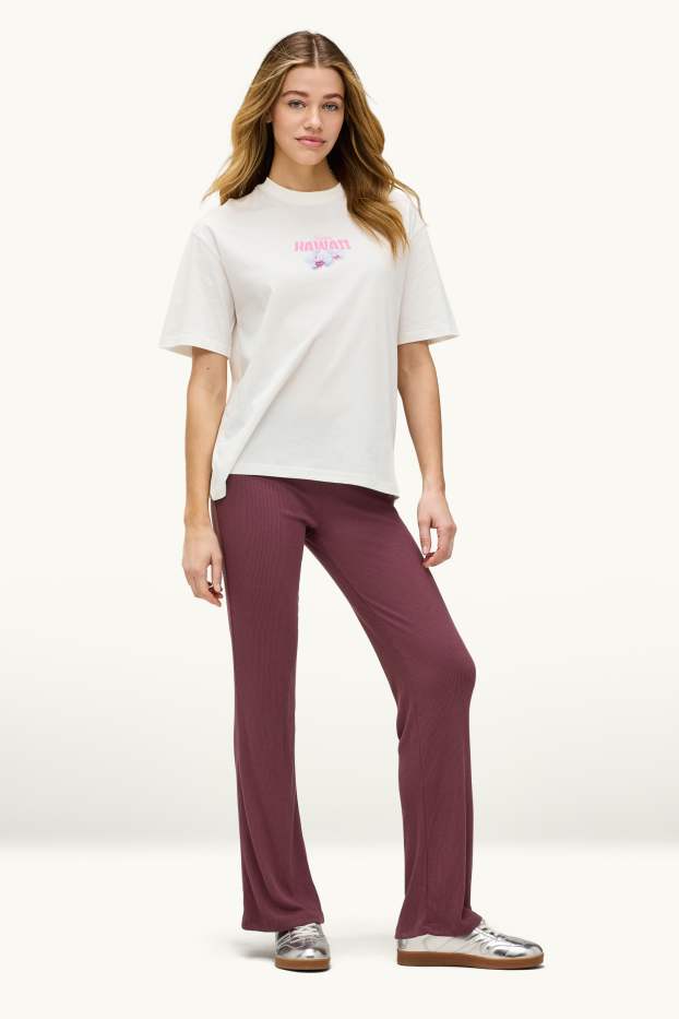 Damen - Straight Leggings - gerippt - lila
