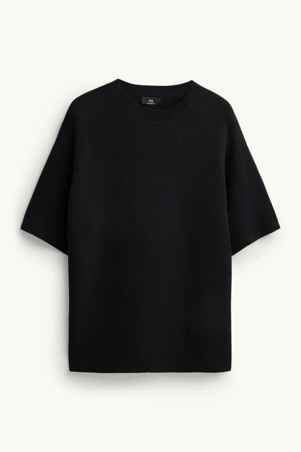 Hommes - T-shirt en maille - relaxed fit - noir