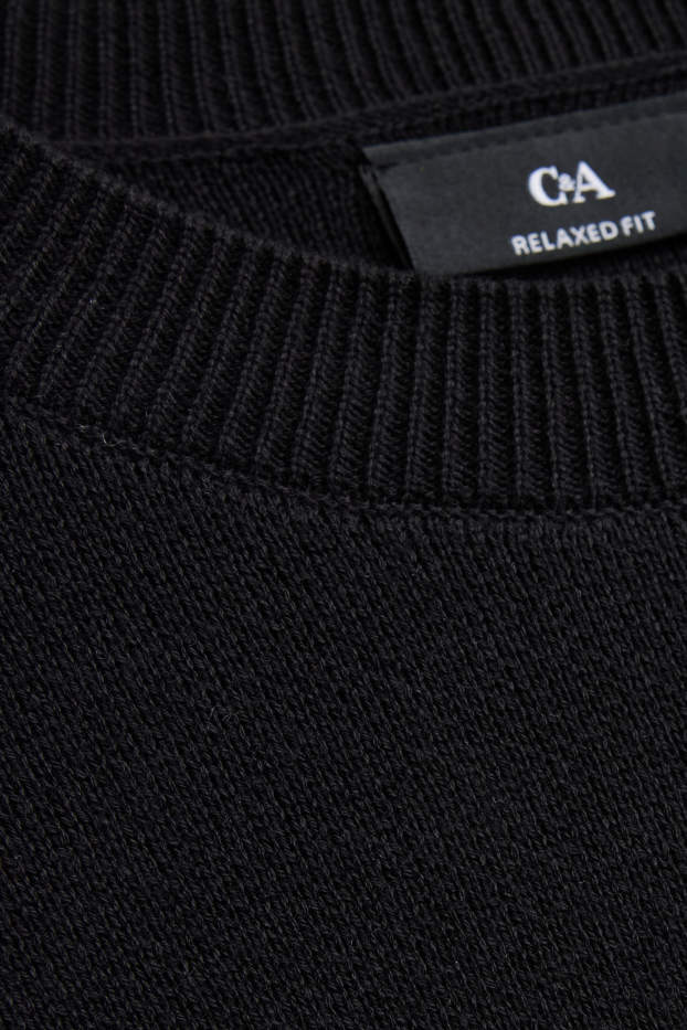 Hommes - T-shirt en maille - relaxed fit - noir