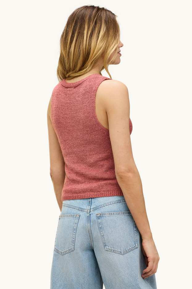 Femmes - Gilet sans manches en maille - fines côtes - terracotta