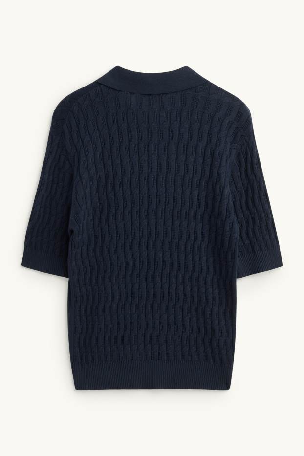 Damen - Strickpullover - kurzarm - strukturiert - dunkelblau