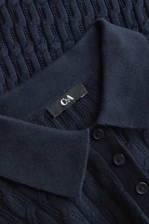 Damen - Strickpullover - kurzarm - strukturiert - dunkelblau