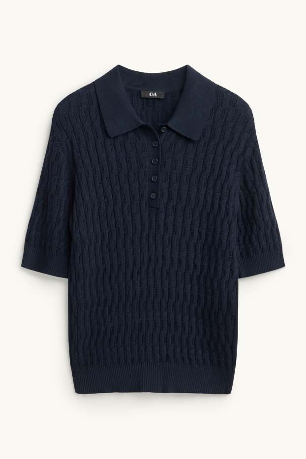 Damen - Strickpullover - kurzarm - strukturiert - dunkelblau