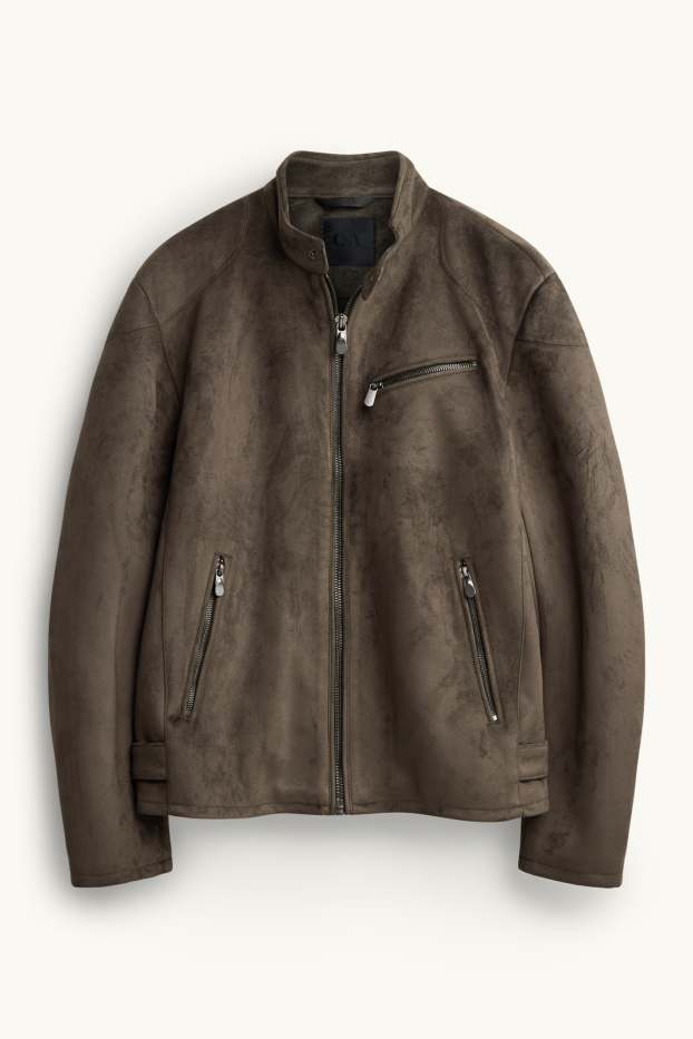 Hommes - Blouson de motard - faux suède - kaki
